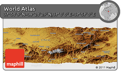 Physical Panoramic Map of the Area around 38° 9' 19" N, 37° 28' 30" E