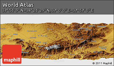 Physical Panoramic Map of the Area around 38° 9' 19" N, 37° 28' 30" E