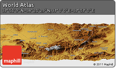 Physical Panoramic Map of the Area around 38° 9' 19" N, 37° 28' 30" E