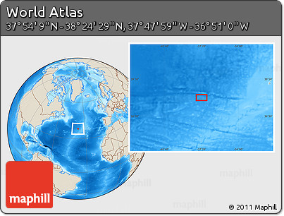 Shaded Relief Location Map of the Area around 38° 9' 19" N, 37° 19' 30" W