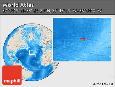 Shaded Relief Location Map of the Area around 38° 9' 19" N, 37° 19' 30" W