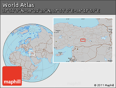 Gray Location Map of the Area around 38° 9' 19" N, 38° 19' 30" E