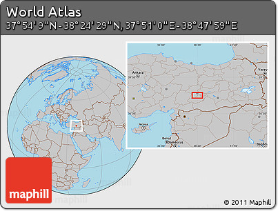 Gray Location Map of the Area around 38° 9' 19" N, 38° 19' 30" E