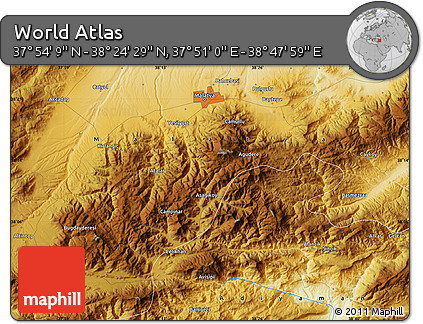 Physical Map of the Area around 38° 9' 19" N, 38° 19' 30" E