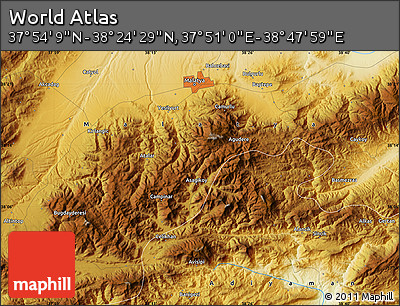 Physical Map of the Area around 38° 9' 19" N, 38° 19' 30" E