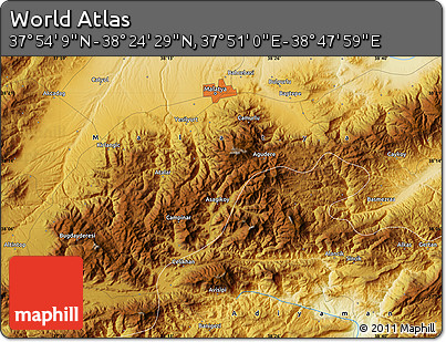 Physical Map of the Area around 38° 9' 19" N, 38° 19' 30" E
