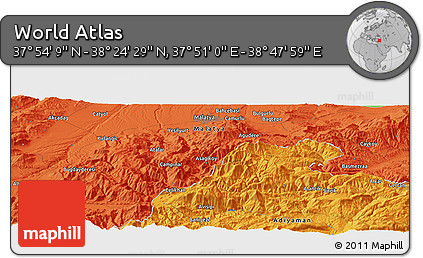 Political Panoramic Map of the Area around 38° 9' 19" N, 38° 19' 30" E