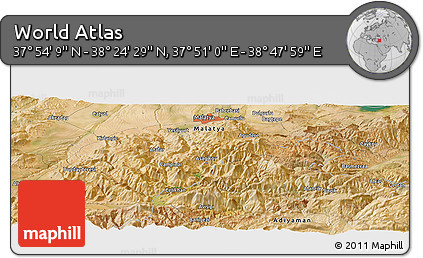 Satellite Panoramic Map of the Area around 38° 9' 19" N, 38° 19' 30" E