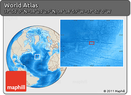 Shaded Relief Location Map of the Area around 38° 9' 19" N, 38° 10' 29" W
