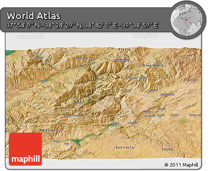 Satellite 3D Map of the Area around 38° 9' 19" N, 39° 10' 29" E