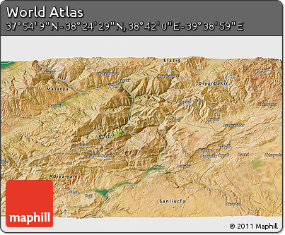 Satellite 3D Map of the Area around 38° 9' 19" N, 39° 10' 29" E