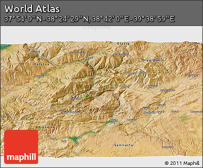 Satellite 3D Map of the Area around 38° 9' 19" N, 39° 10' 29" E
