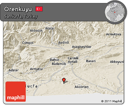 Shaded Relief Panoramic Map of Örenkuyu