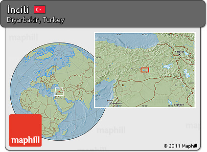 Savanna Style Location Map of İncili, hill shading