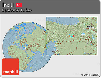 Savanna Style Location Map of İncili, hill shading