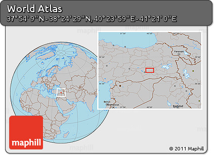 Gray Location Map of the Area around 38° 9' 19" N, 40° 52' 30" E
