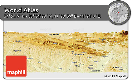 Physical Panoramic Map of the Area around 38° 9' 19" N, 40° 52' 30" E