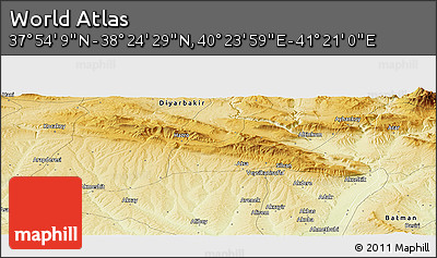 Physical Panoramic Map of the Area around 38° 9' 19" N, 40° 52' 30" E
