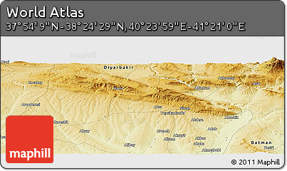 Physical Panoramic Map of the Area around 38° 9' 19" N, 40° 52' 30" E