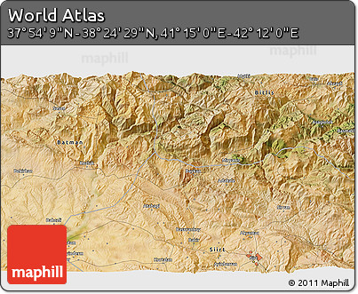 Satellite 3D Map of the Area around 38° 9' 19" N, 41° 43' 30" E