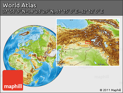 Physical Location Map of the Area around 38° 9' 19" N, 41° 43' 30" E