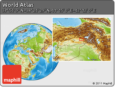 Physical Location Map of the Area around 38° 9' 19" N, 41° 43' 30" E