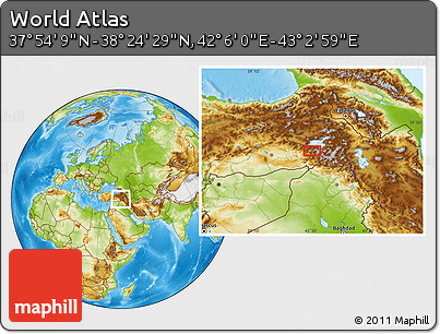 Physical Location Map of the Area around 38° 9' 19" N, 42° 34' 30" E