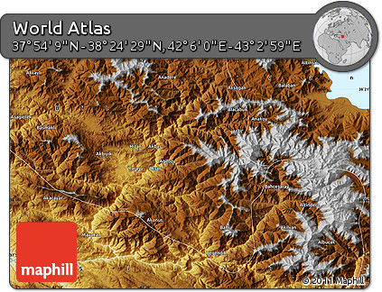 Physical Map of the Area around 38° 9' 19" N, 42° 34' 30" E