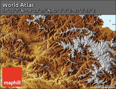 Physical Map of the Area around 38° 9' 19" N, 42° 34' 30" E