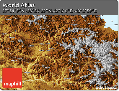 Physical Map of the Area around 38° 9' 19" N, 42° 34' 30" E