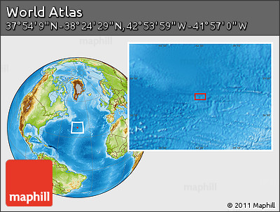 Physical Location Map of the Area around 38° 9' 19" N, 42° 25' 29" W