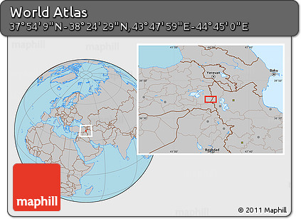 Gray Location Map of the Area around 38° 9' 19" N, 44° 16' 29" E