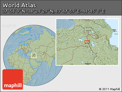 Savanna Style Location Map of the Area around 38° 9' 19" N, 44° 16' 29" E, hill shading