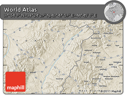 Shaded Relief Map of the Area around 38° 9' 19" N, 44° 16' 29" E