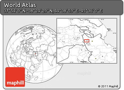 Blank Location Map of the Area around 38° 9' 19" N, 45° 7' 30" E