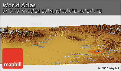 Physical Panoramic Map of the Area around 38° 9' 19" N, 45° 58' 30" E