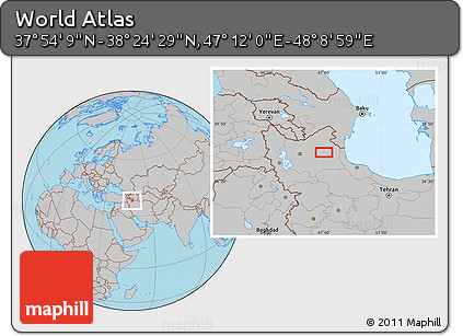 Gray Location Map of the Area around 38° 9' 19" N, 47° 40' 29" E