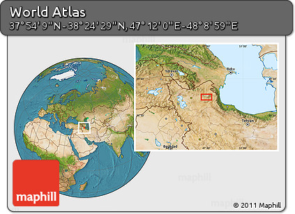 Satellite Location Map of the Area around 38° 9' 19" N, 47° 40' 29" E