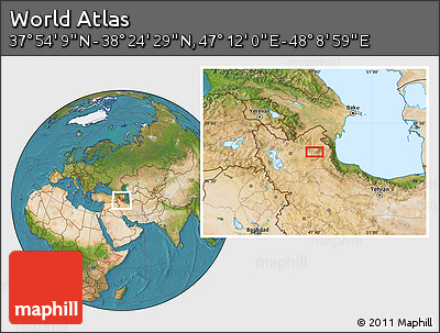 Satellite Location Map of the Area around 38° 9' 19" N, 47° 40' 29" E