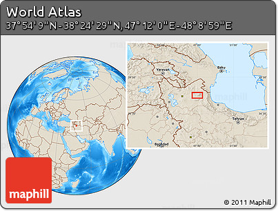 Shaded Relief Location Map of the Area around 38° 9' 19" N, 47° 40' 29" E