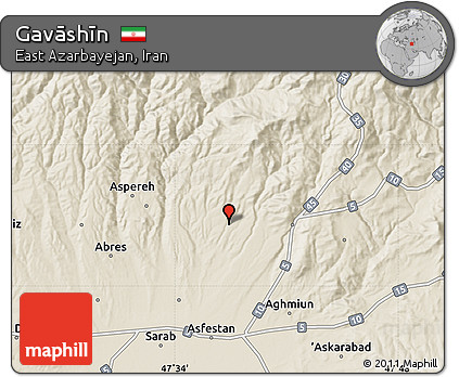 Shaded Relief Map of Gavāshīn