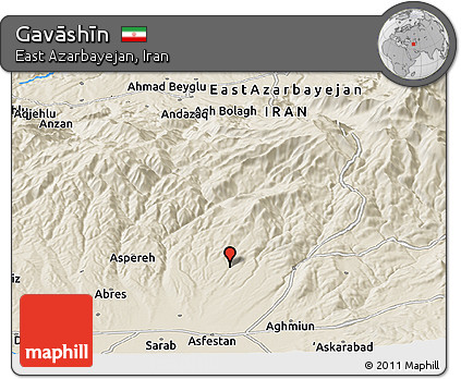 Shaded Relief Panoramic Map of Gavāshīn