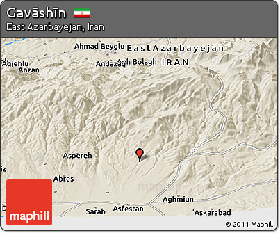 Shaded Relief Panoramic Map of Gavāshīn