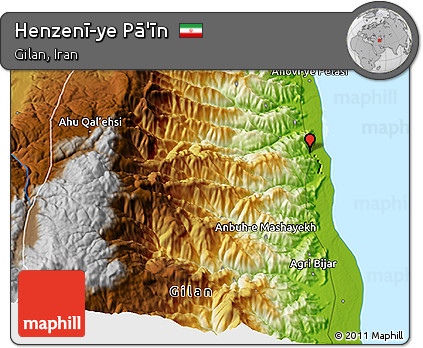 Physical 3D Map of Henzenī-ye Pā'īn