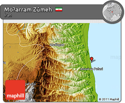 Physical 3D Map of Moḩarram Zūmeh