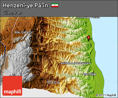 Physical 3D Map of Henzenī-ye Pā'īn