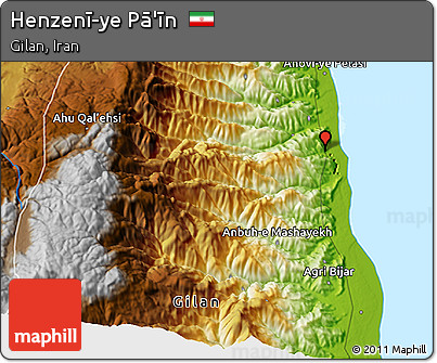 Physical 3D Map of Henzenī-ye Pā'īn