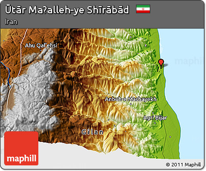 Physical 3D Map of Ūtār Maḩalleh-ye Shīrābād