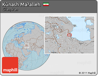Gray Location Map of Kūnash Maḩalleh, hill shading
