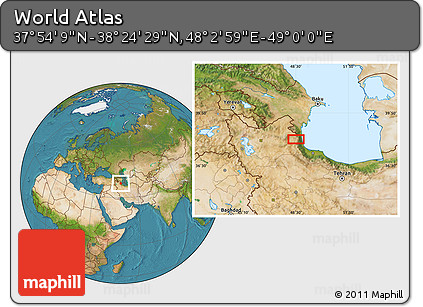 Satellite Location Map of the Area around 38° 9' 19" N, 48° 31' 29" E